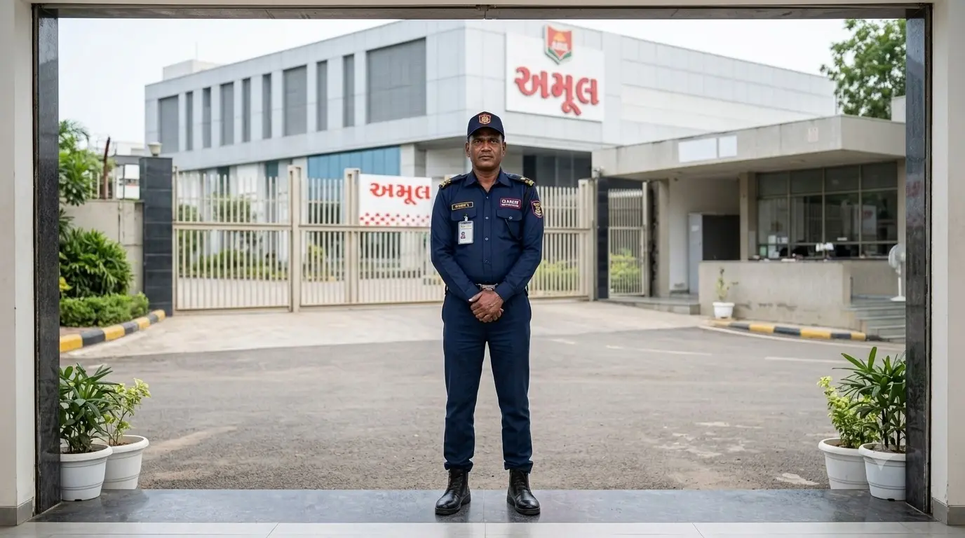 Commercial security guard managing visitor access at an office reception