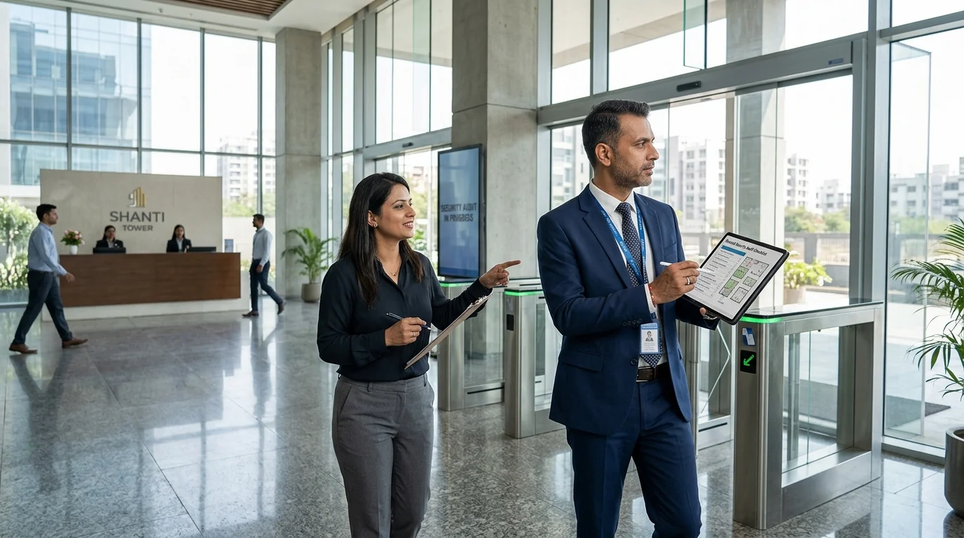 Security consultant conducting a site risk assessment in India